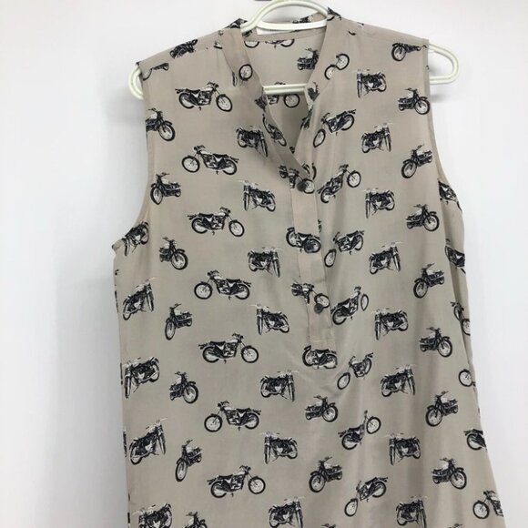 Equipment Ryder Silk Motorcycle print sleeveless shirt dress  small tan black - Picture 4 of 16